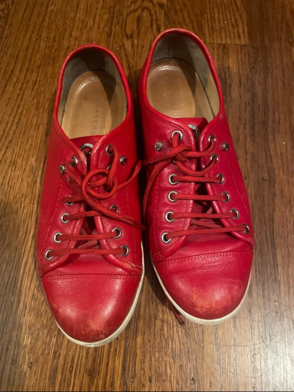 Longchamp Red Leather Lace-Up Shoe